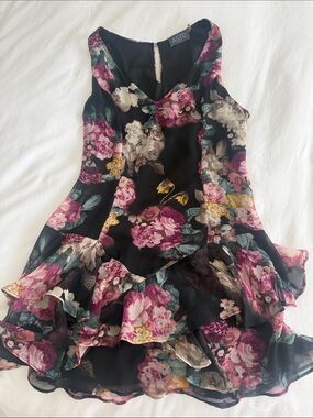Astr Black Floral Ruffle Hem Mini Dress XS